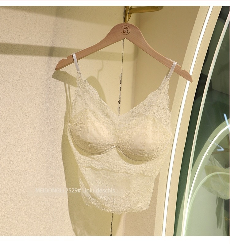 Camisolă din nylon, dantelată, stil franțuzesc, cu cupă subțire 3/4 și sutien încorporat, spate frumos