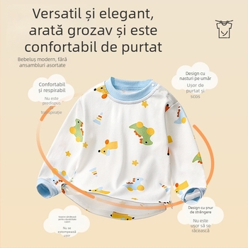 Set pentru copii: Top și pantaloni de toamnă din 100% bumbac, talie înaltă, haine calde de interior pentru sugari și copii 1–3 ani
