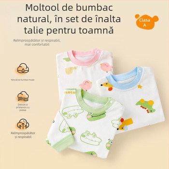 Set pentru copii: Top și pantaloni de toamnă din 100% bumbac, talie înaltă, haine calde de interior pentru sugari și copii 1–3 ani