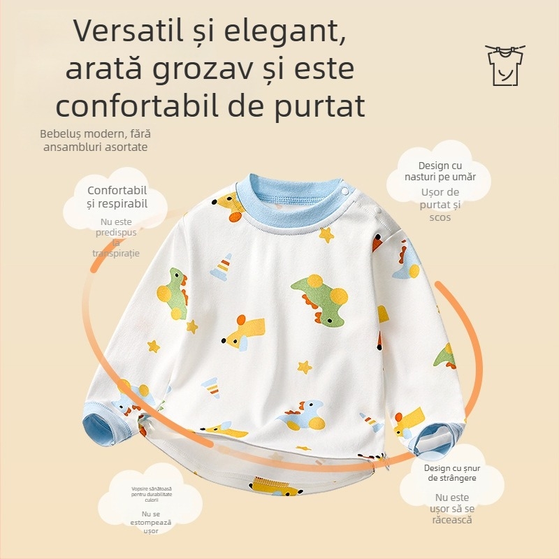 Set pentru copii: Top și pantaloni de toamnă din 100% bumbac, talie înaltă, haine calde de interior pentru sugari și copii 1–3 ani