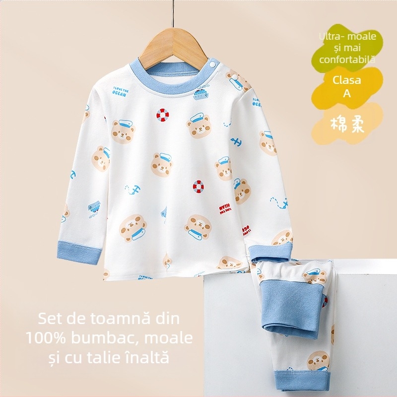 Set pentru copii: Top și pantaloni de toamnă din 100% bumbac, talie înaltă, haine calde de interior pentru sugari și copii 1–3 ani