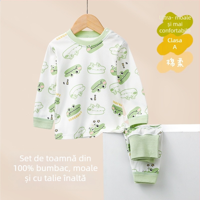 Set pentru copii: Top și pantaloni de toamnă din 100% bumbac, talie înaltă, haine calde de interior pentru sugari și copii 1–3 ani