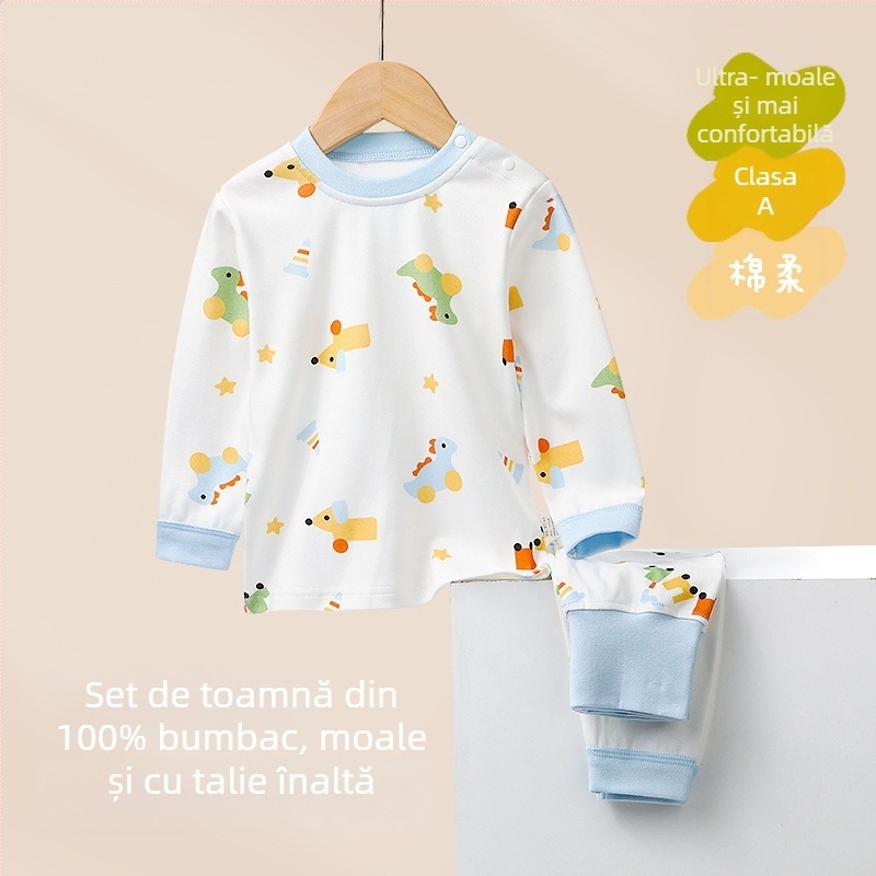Set pentru copii: Top și pantaloni de toamnă din 100% bumbac, talie înaltă, haine calde de interior pentru sugari și copii 1–3 ani
