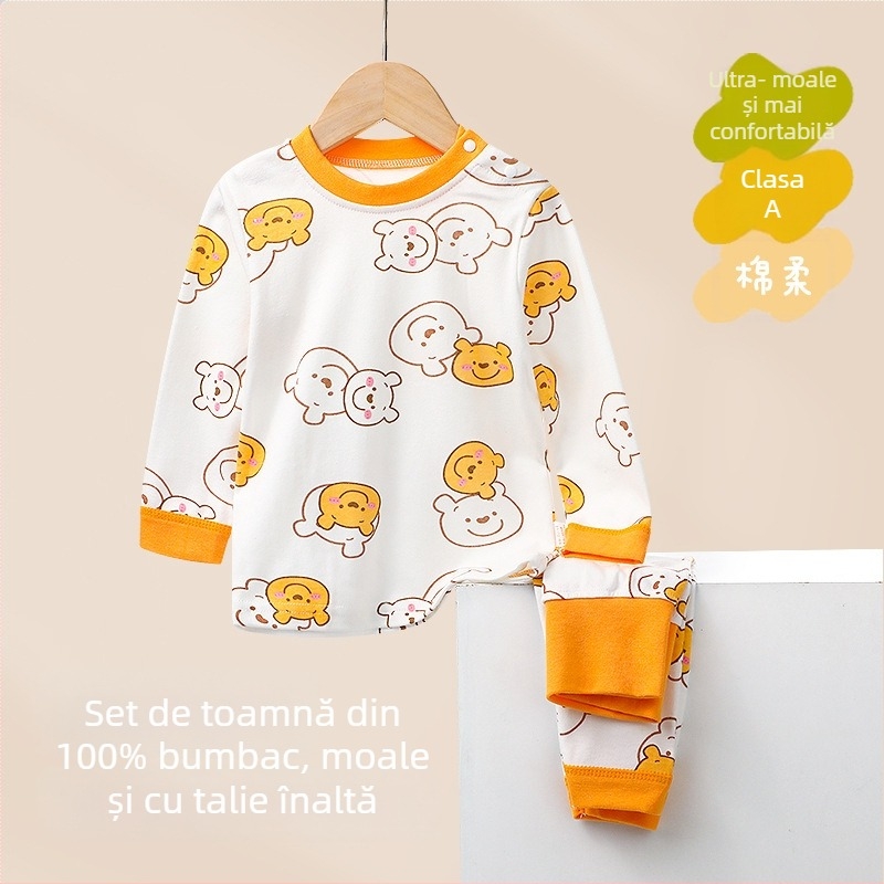 Set pentru copii: Top și pantaloni de toamnă din 100% bumbac, talie înaltă, haine calde de interior pentru sugari și copii 1–3 ani