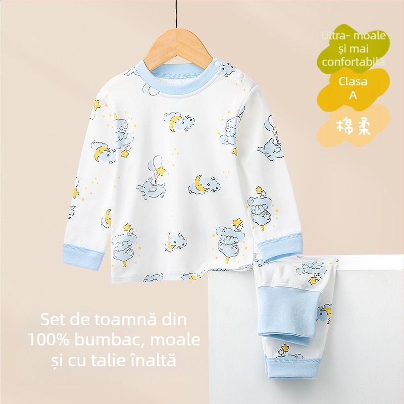Set pentru copii: Top și pantaloni de toamnă din 100% bumbac, talie înaltă, haine calde de interior pentru sugari și copii 1–3 ani