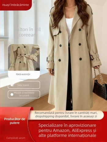 Geacă de vânt pentru femei, lungime medie, guler înalt, material poliester, croială lejeră.