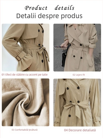 Geacă de vânt pentru femei, lungime medie, guler înalt, material poliester, croială lejeră.