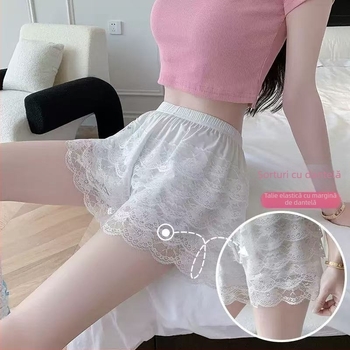 Șorturi de siguranță pentru femei, cu dantelă – anti-expunere, talie medie, căptușeală din ice silk, 93% poliester, țesătură cu împletire simplă
