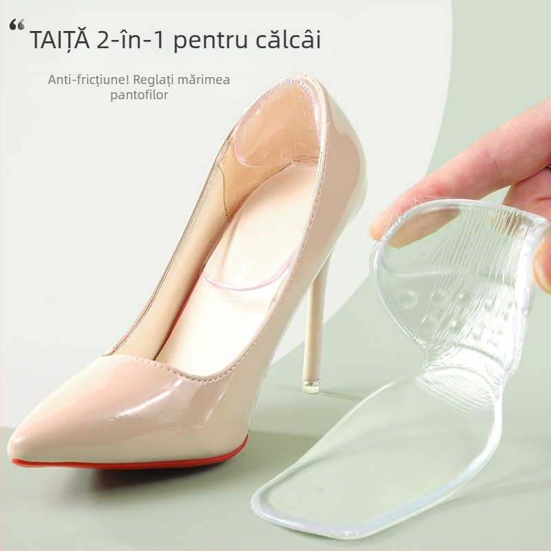 Padă transparentă din silicon pentru călcâi, pentru pantofi cu toc înalt – antiuzură, anti-alunecare, absorbție a șocurilor și eliberare a presiunii, două funcții într-un pad de jumătate de mărime, model 5078-1, dimensiuni 7x3 cm, Na Dong