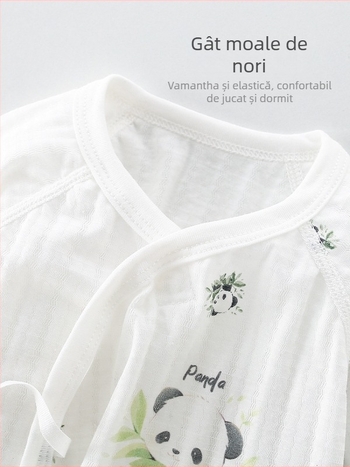 Pijamă bebeluși din bumbac, ultra-subțire, respirabilă, guler rotund, fără glugă, 100% bumbac, tratament moale, 0–12 luni