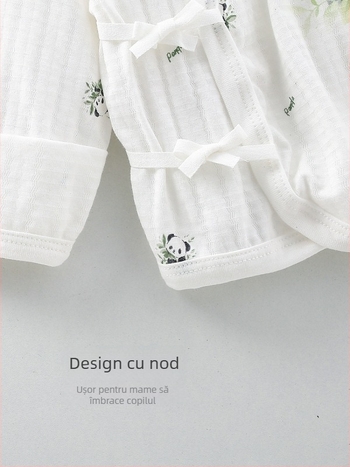 Pijamă bebeluși din bumbac, ultra-subțire, respirabilă, guler rotund, fără glugă, 100% bumbac, tratament moale, 0–12 luni