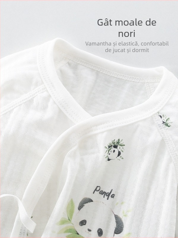 Pijamă bebeluși din bumbac, ultra-subțire, respirabilă, guler rotund, fără glugă, 100% bumbac, tratament moale, 0–12 luni