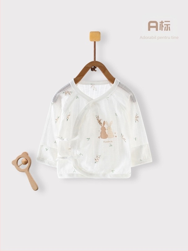 Pijamă bebeluși din bumbac, ultra-subțire, respirabilă, guler rotund, fără glugă, 100% bumbac, tratament moale, 0–12 luni