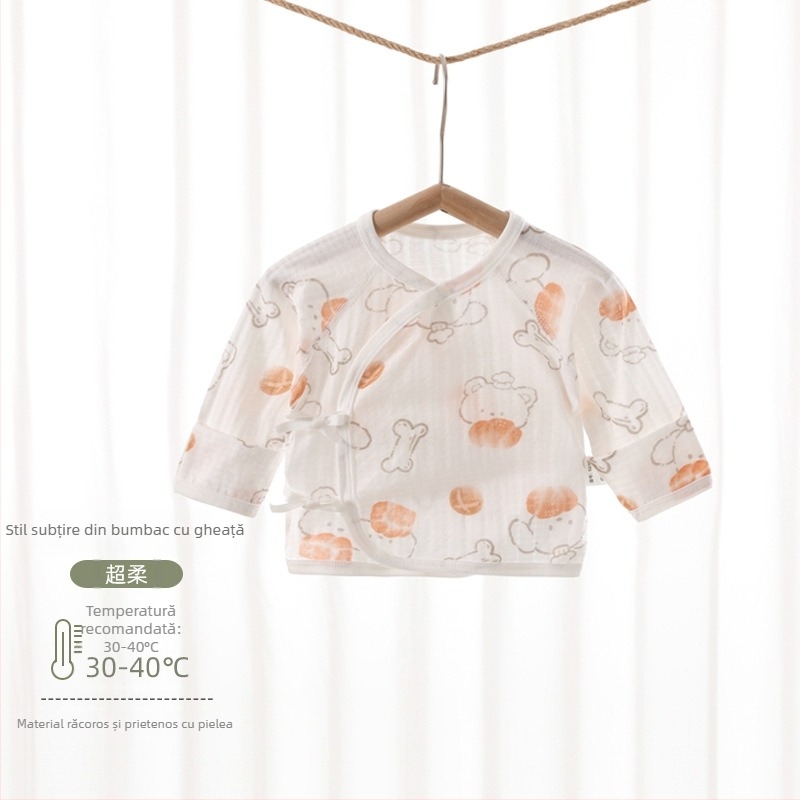 Pijamă bebeluși din bumbac, ultra-subțire, respirabilă, guler rotund, fără glugă, 100% bumbac, tratament moale, 0–12 luni