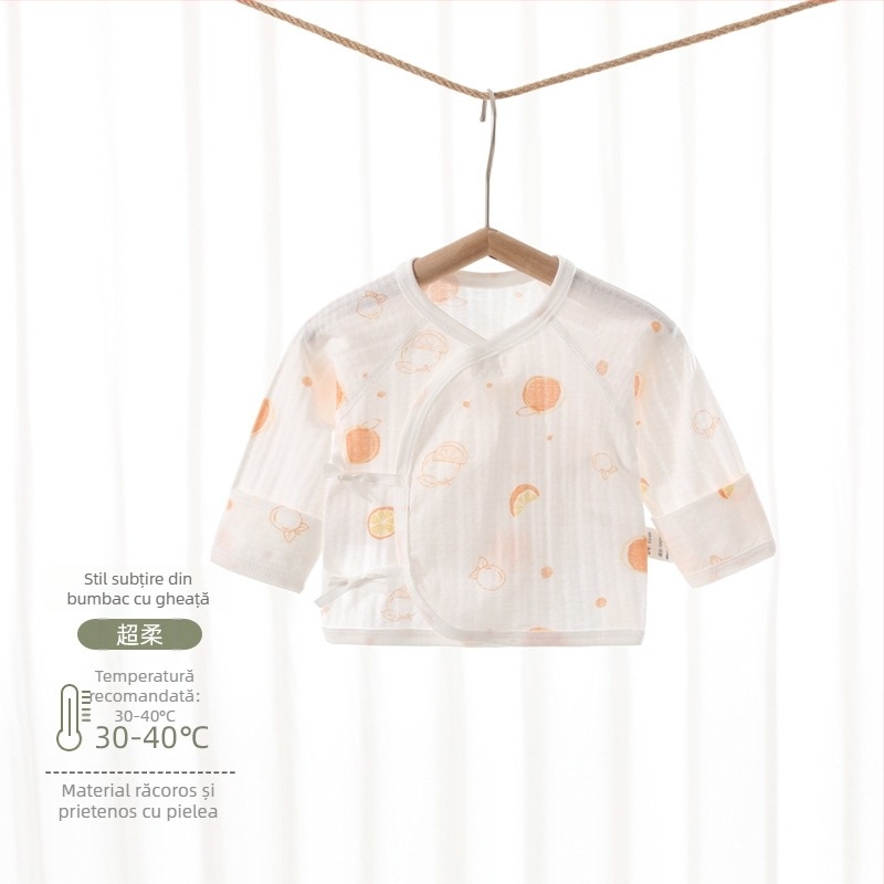 Pijamă bebeluși din bumbac, ultra-subțire, respirabilă, guler rotund, fără glugă, 100% bumbac, tratament moale, 0–12 luni