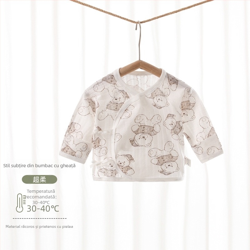 Pijamă bebeluși din bumbac, ultra-subțire, respirabilă, guler rotund, fără glugă, 100% bumbac, tratament moale, 0–12 luni