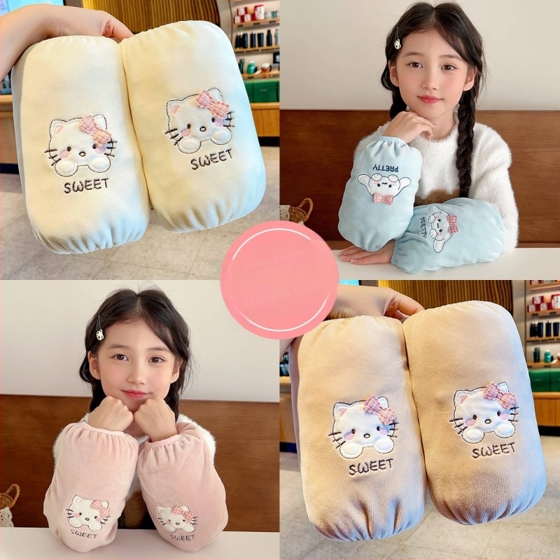 Protecții pentru mâneci de copii – anti-murdărire, căptușite cu fleece, broderie, model cartoon, vârste 1–8 ani