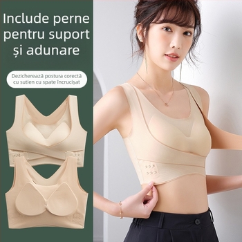 Bustier sport din nylon, cupe cu bureți, fără sârmă, cupe modelate subțiri, bretele încrucișate pe lateral