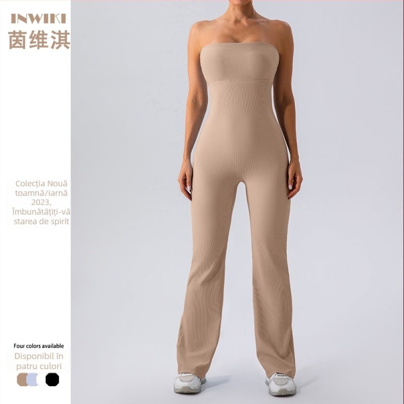 INWIKI salopetă sport feminină pentru yoga și dans, 75% nailon / 25% spandex, cu pernă pentru bust, material nailon, toamnă 2023