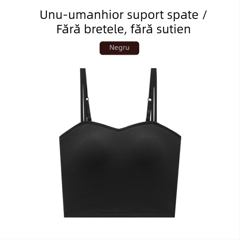 Top din bumbac pentru femei cu pernuțe pentru sân, spate în formă de U, cupă 3/4, bretele fixe duble