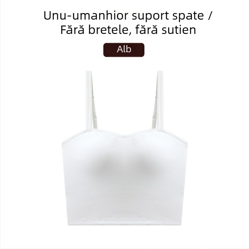 Top din bumbac pentru femei cu pernuțe pentru sân, spate în formă de U, cupă 3/4, bretele fixe duble