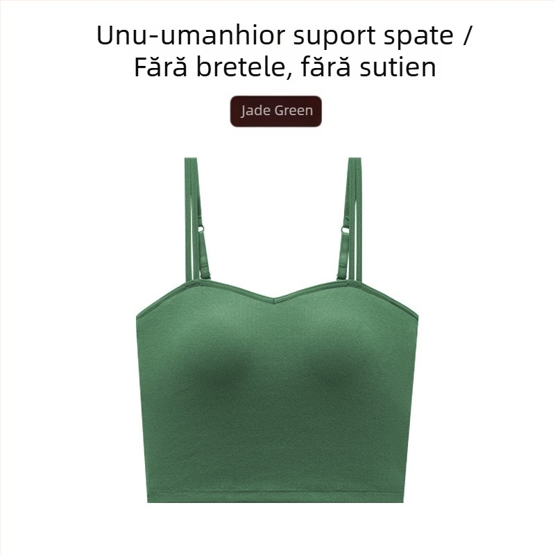 Top din bumbac pentru femei cu pernuțe pentru sân, spate în formă de U, cupă 3/4, bretele fixe duble