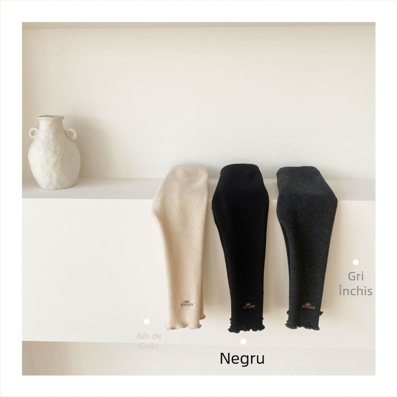 Pantaloni pentru fete din corduroy, căptuți cu fleece, talie înaltă, 80% bumbac, potriviți pentru toamnă iarnă