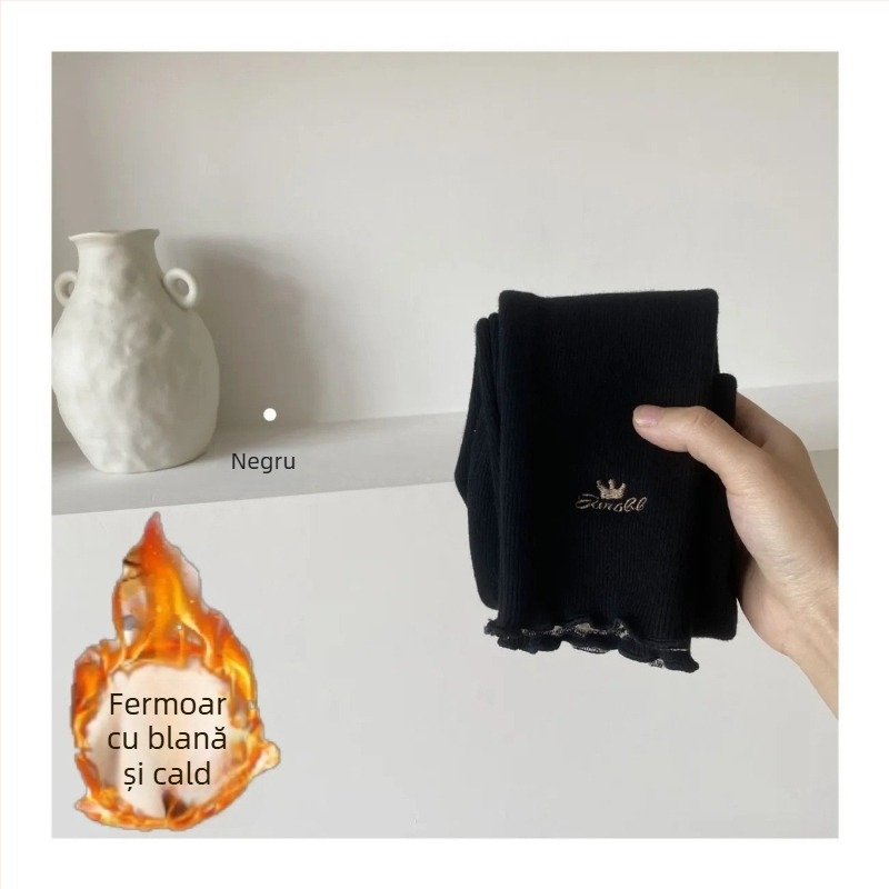 Pantaloni pentru fete din corduroy, căptuți cu fleece, talie înaltă, 80% bumbac, potriviți pentru toamnă iarnă