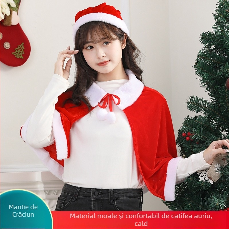 Costum de Moș Crăciun pentru copii, din catifea, cu glugă, mantie pentru petrecere de Crăciun – model monocrom