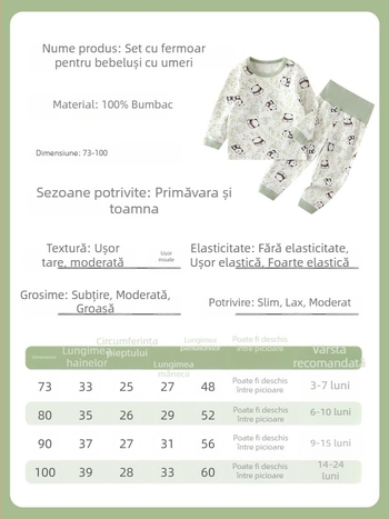 Set de lenjerie pentru bebeluși, iarnă – 2 piese, unisex, 0–12 luni, 100% bumbac, model desen animat, talie înaltă pentru protecția abdomenului, stil lejer
