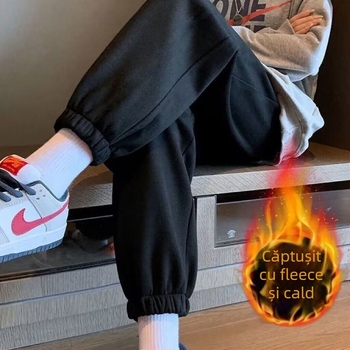 Pantaloni trening cu fleece pentru toamna-iarnă 2025, pantaloni harém largi, casual din amestec de lână