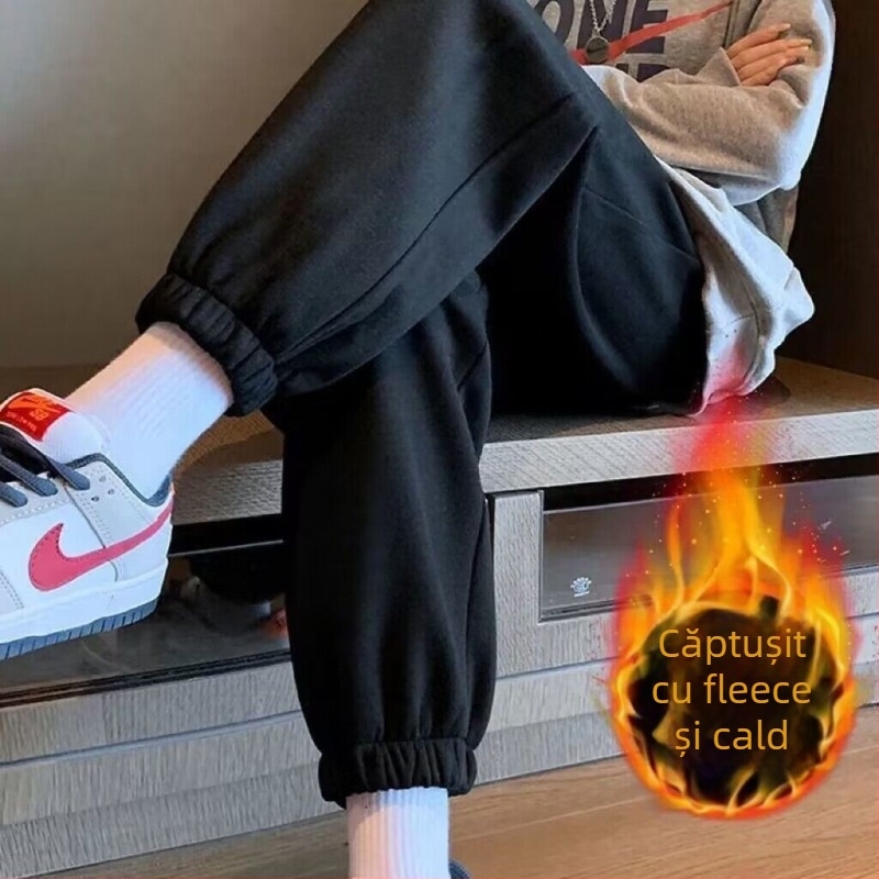 Pantaloni trening cu fleece pentru toamna-iarnă 2025, pantaloni harém largi, casual din amestec de lână