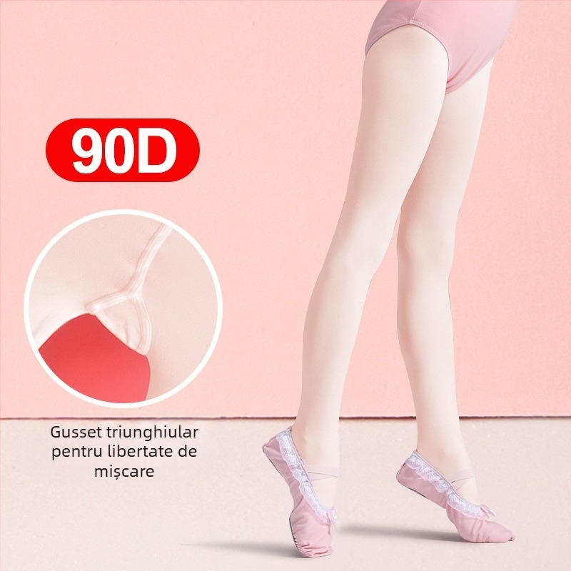 Colanți balet pentru copii cu aderență antiderapantă – respirabili, subțiri, elasticitate mare, amestec spandex-bumbac