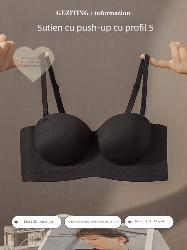 Sutien fara cusaturi pentru sâni mici, cu push-up pentru volum vizual, fara bretele, tip tub, sustinere confortabila