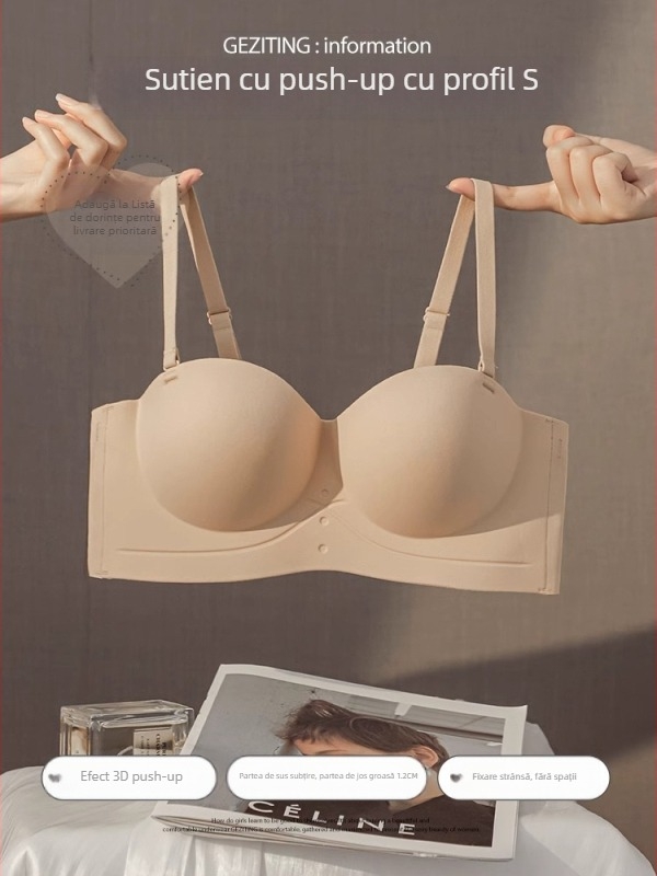 Sutien fara cusaturi pentru sâni mici, cu push-up pentru volum vizual, fara bretele, tip tub, sustinere confortabila