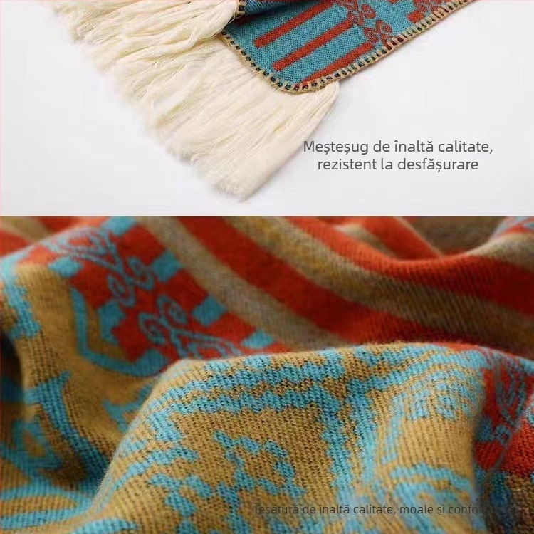 Șal mare în stil etnic — poliester, țesătură warp, imprimeu floral, vopsire tie-dye, accesoriu decorativ, pentru toate sezoanele