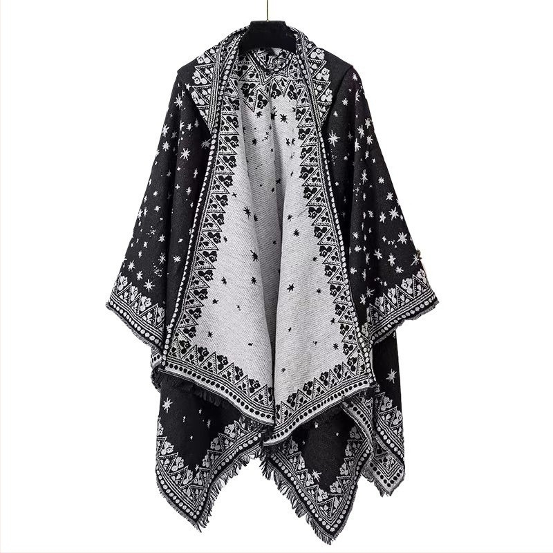 Șal mare în stil etnic — poliester, țesătură warp, imprimeu floral, vopsire tie-dye, accesoriu decorativ, pentru toate sezoanele