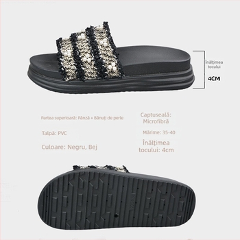 Sandale platformă tip thong, stil coreean, partea superioară din țesătură, deschidere la deget în formă de pește, talpă PVC, interior din fibre super (vară 2025)