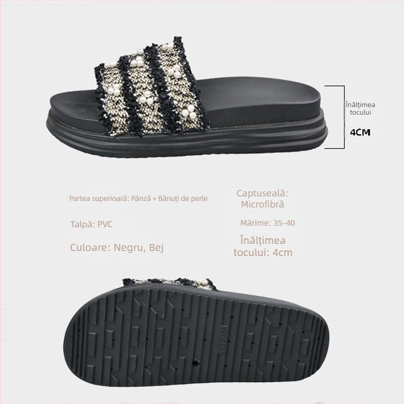 Sandale platformă tip thong, stil coreean, partea superioară din țesătură, deschidere la deget în formă de pește, talpă PVC, interior din fibre super (vară 2025)