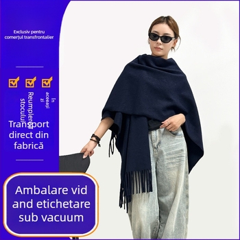 Fular din cașmir artificial, poliester, toamnă-iarnă, model monocrom, cald și rezistent la vânt