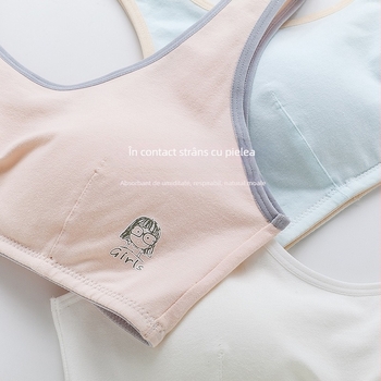 Sutien de antrenament din bumbac pentru fete 9–13 ani, cupe pline și cupe modelate subțiri, bretele fixe duble