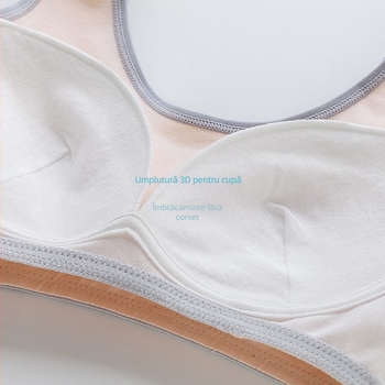 Sutien de antrenament din bumbac pentru fete 9–13 ani, cupe pline și cupe modelate subțiri, bretele fixe duble