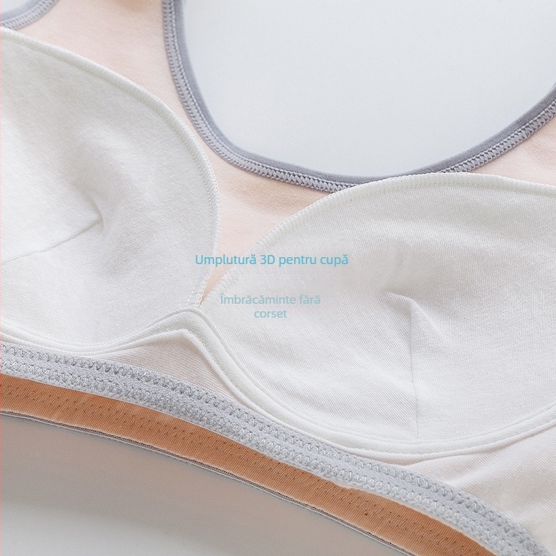 Sutien de antrenament din bumbac pentru fete 9–13 ani, cupe pline și cupe modelate subțiri, bretele fixe duble