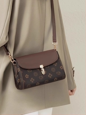 Geantă crossbody cu imprimeu retro, textură PU, formă pătrată, buzunar interior cu fermoar, căptușeală din poliester, două curele, pentru purtare zilnică, vara 2025