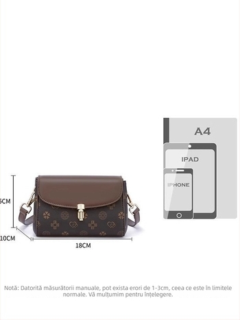 Geantă crossbody cu imprimeu retro, textură PU, formă pătrată, buzunar interior cu fermoar, căptușeală din poliester, două curele, pentru purtare zilnică, vara 2025