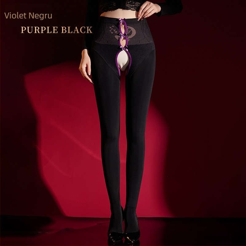 Colanți cu crotch deschis din nylon, căptușiți cu fleece, pentru modelarea siluetei, groși