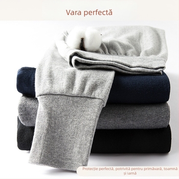 Pantaloni termici pentru bărbați din bumbac 100%, talie înaltă, iarnă, groși 220 g/m², strat simplu