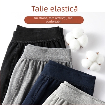 Pantaloni termici pentru bărbați din bumbac 100%, talie înaltă, iarnă, groși 220 g/m², strat simplu