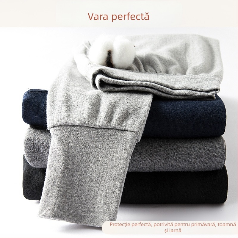 Pantaloni termici pentru bărbați din bumbac 100%, talie înaltă, iarnă, groși 220 g/m², strat simplu