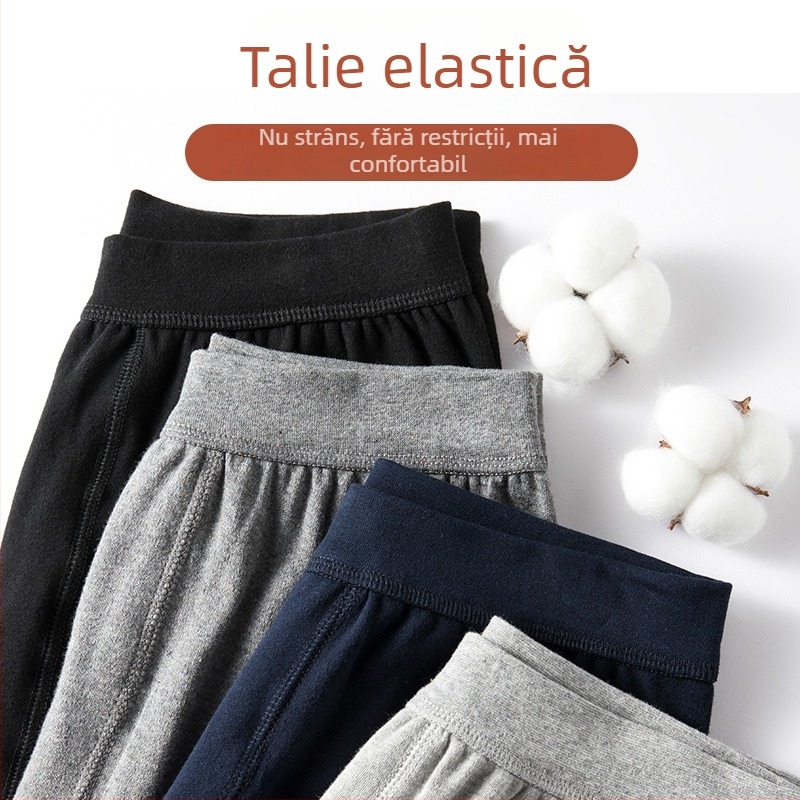 Pantaloni termici pentru bărbați din bumbac 100%, talie înaltă, iarnă, groși 220 g/m², strat simplu